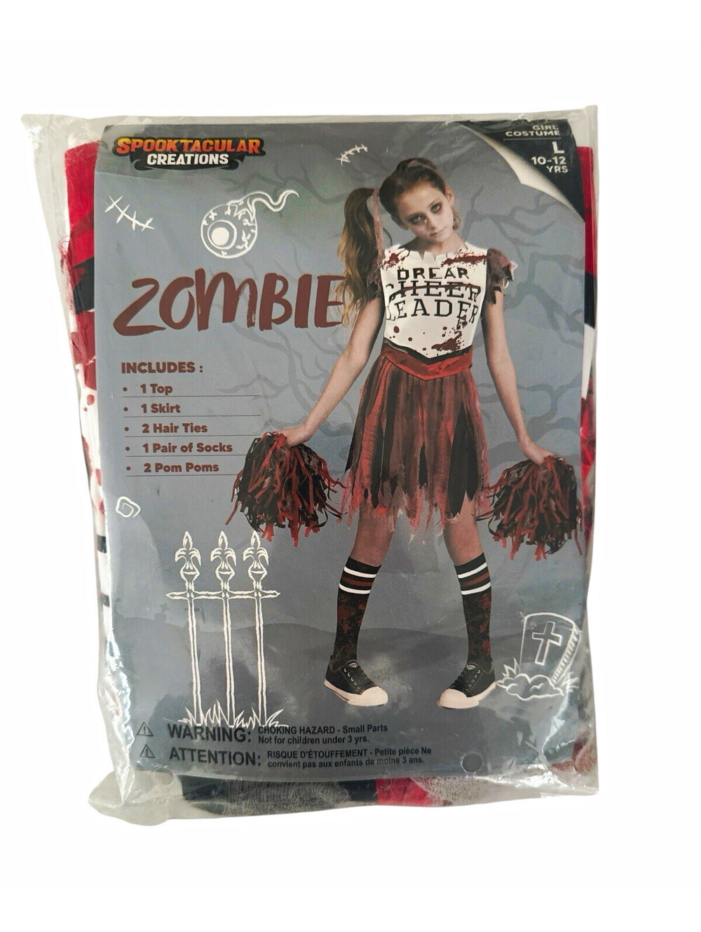 Spooktacular Creations Zombie Cheerleader Girls Costume Set w/ Pom Poms 10-12